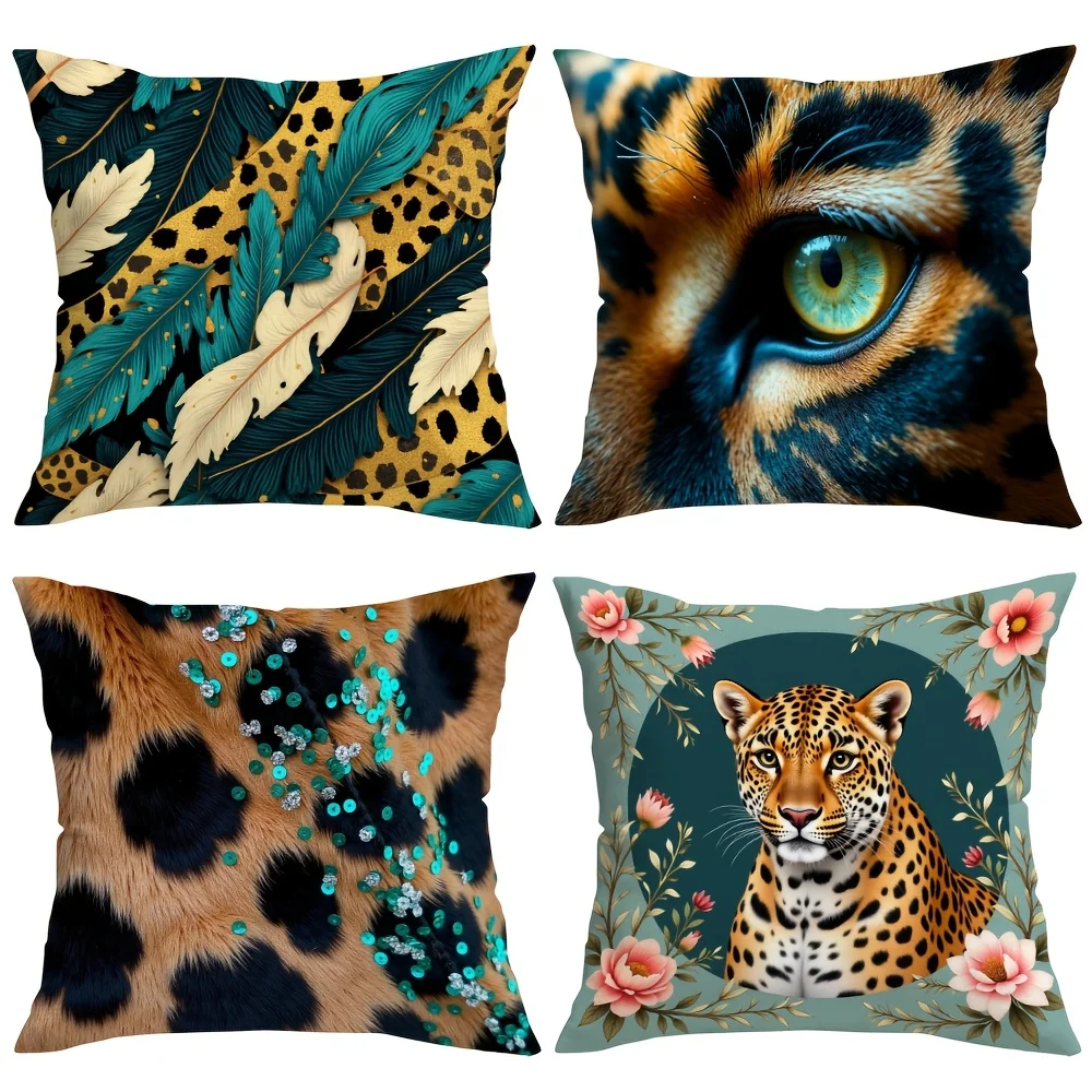 

Leopard print decorative double-sided Printed pillow cover Short plush Suitable living rooms bedrooms sofas throw cushion cover