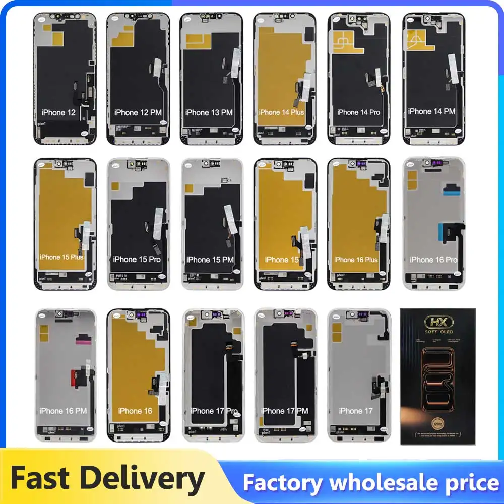 HX OLED Screen For iPhone 12 13Pro 14 15 Plus 16 17 Pro Max Display True Tone With 3D Touch For iPhone Replacement With Tools