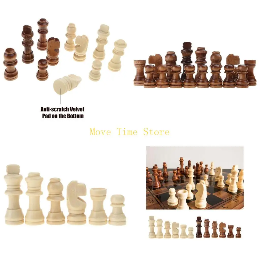 

92ME 32Pcs Wooden Chess Pieces Only, Tournament Chessmen with 2.2inches Chess Game Pieces Replacement of Missing Pieces