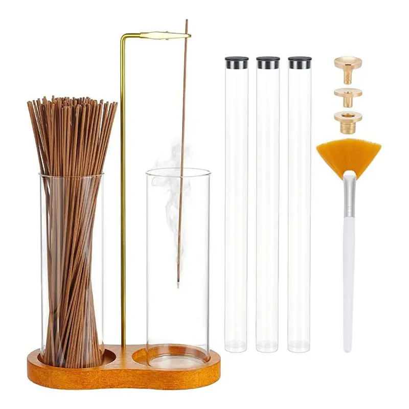 B23B For Meditation Yoga Spa Room Decor 8Pcs Glass Incense Holder Set With Ash Catcher& 3 Storage Tubes, Aroma Stick Burner