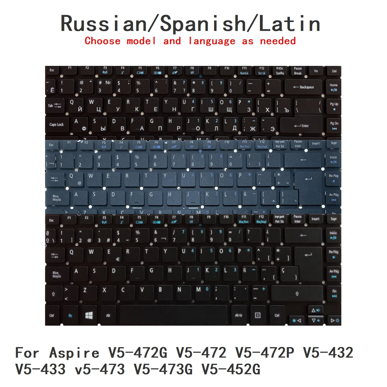 New Russian Spanish Latin Language  Backlit Keyboard For Acer Aspire V5-472G V5-472 V5-472P V5-432 V5-433 v5-473 V5-473G V5-452G