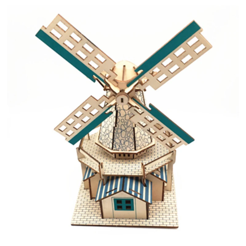 DIY Model toys 3D Wooden Puzzle Dutch windmill Wooden Kits Puzzle Game Assembling Toys Gift for Kids Adult P32