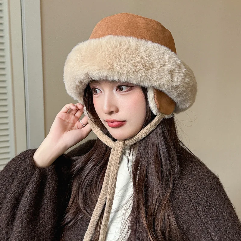 New Bomber Hats for Women Men Winter Warm Bucket Hat Hiking Hat Fur Cap Thick Outdoor Fluzzy Windproof Ear Protection Russia Cap