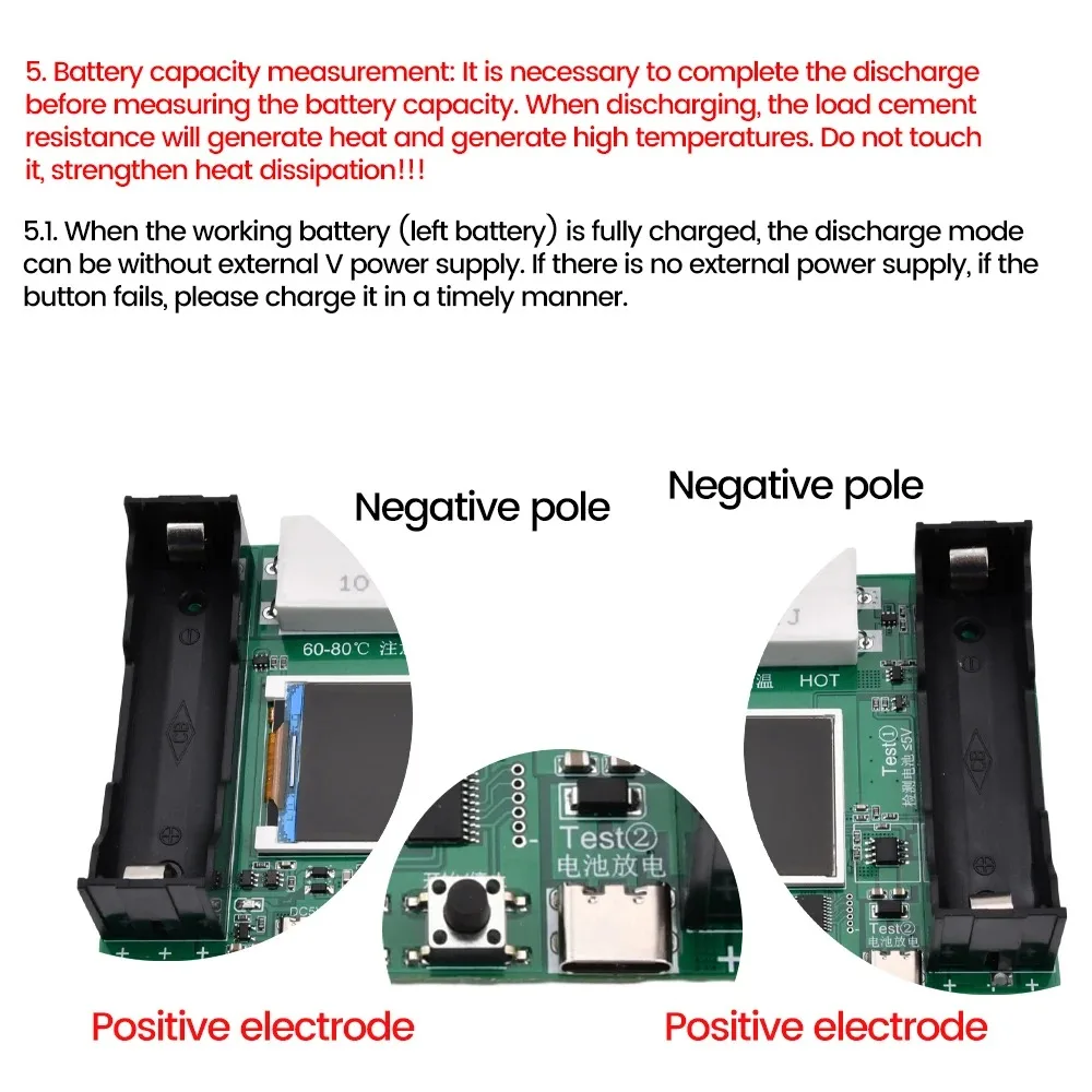 Moduł testera pojemności baterii litowej 18650 MAh MWh Cyfrowy moduł detektora mocy baterii 18650 Tester baterii