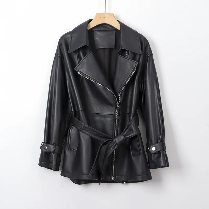 2023 Haining Genuine Leather Coat Women's Mid Length Autumn New Korean Loose Mid Length Sheepskin Windbreaker Coat