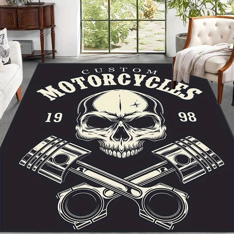 Gothic Skull Pattern Mat Black Skeletons Carpet Machine Washable Anti Slip Rug for Kitchen, Bathroom, Laundry Room, Home Decor
