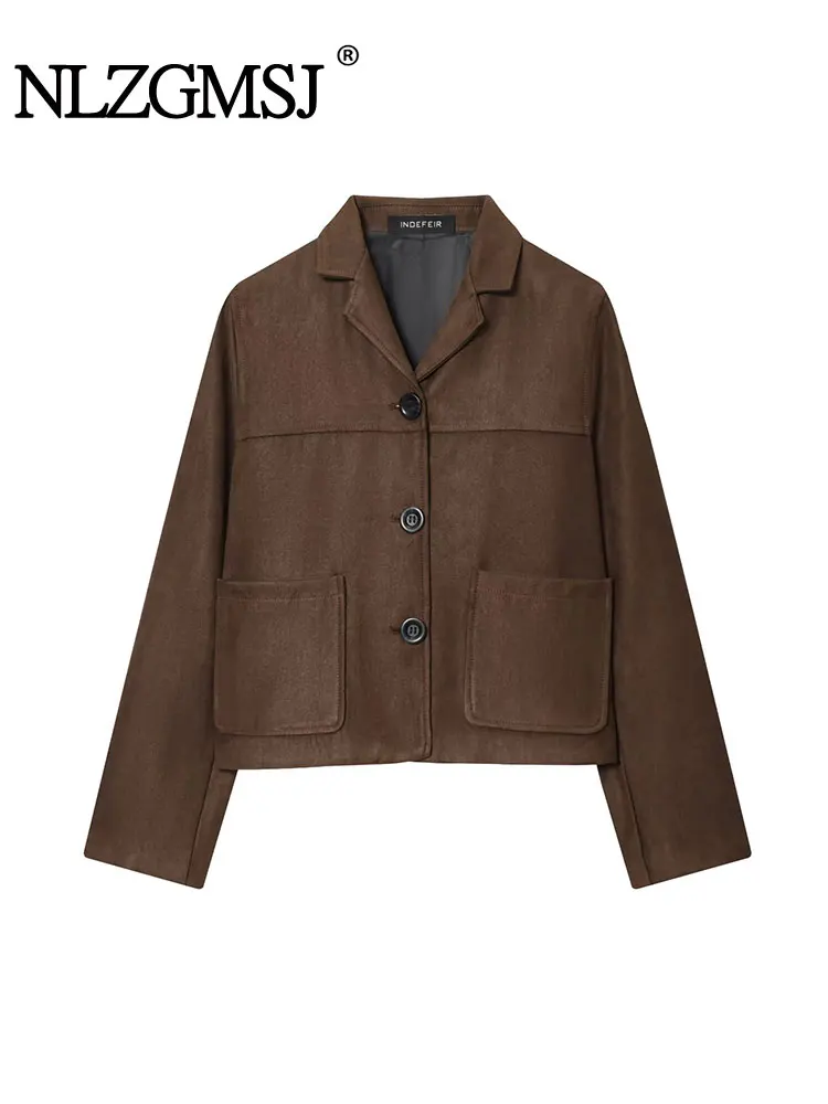 

NLZGMSJ женское свободное пальто, осень 2022, однобортная куртка-бомбер из искусственной замши с длинными рукавами, женский укороченный топ, верхняя одежда