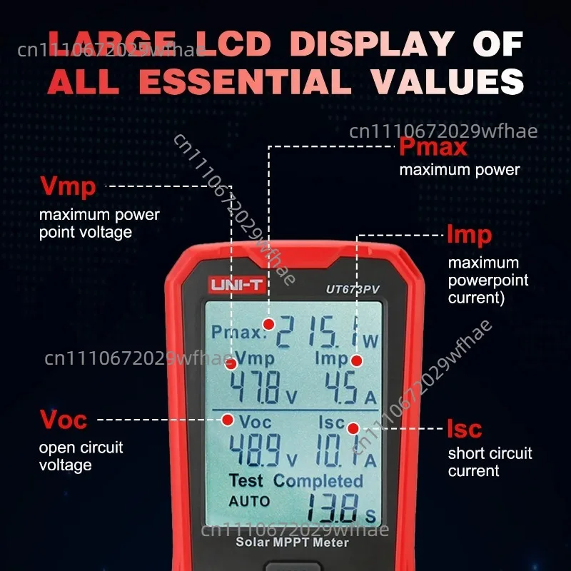 Tester Meter Solar Panel Photovoltaic Multimeter 800W, Solar MPPT Meter with Large Ultra Clear LCD, Smart MPPT Open Circuit Volt