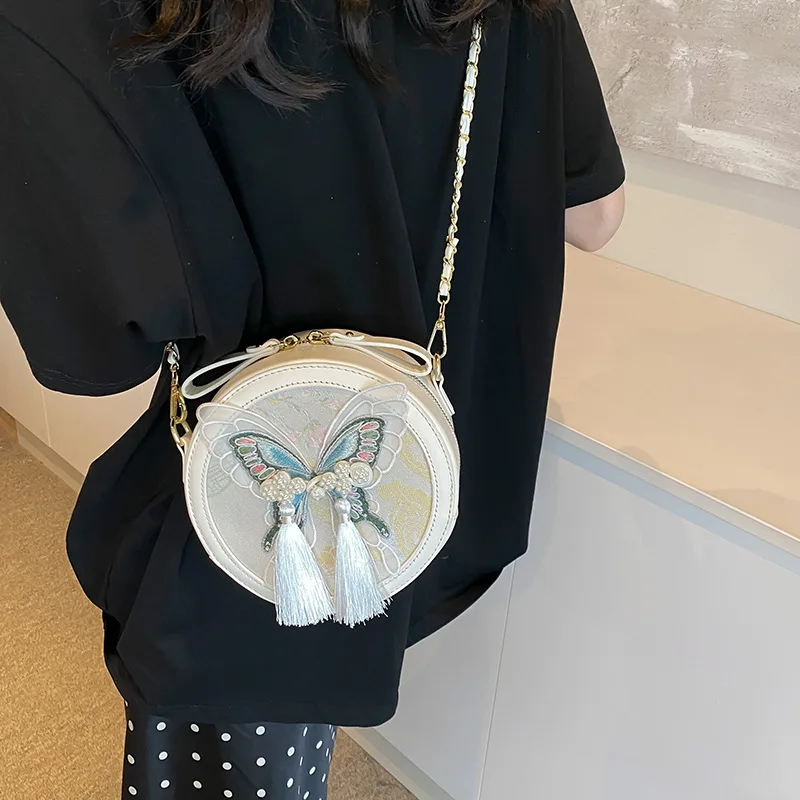 

Fashion Chinese Style Small round Bag Women's Tassel Crossbody Shoulder Bag Personalized Niche Ins Trendy Accessories