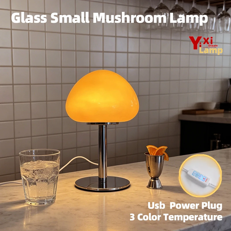 Murano Glass Small Mushroom Desk Lamp, Retro Contemporary Dimmable Lamp, Decor Light for Cafe Shops, Sideboard & Cozy Nook Space