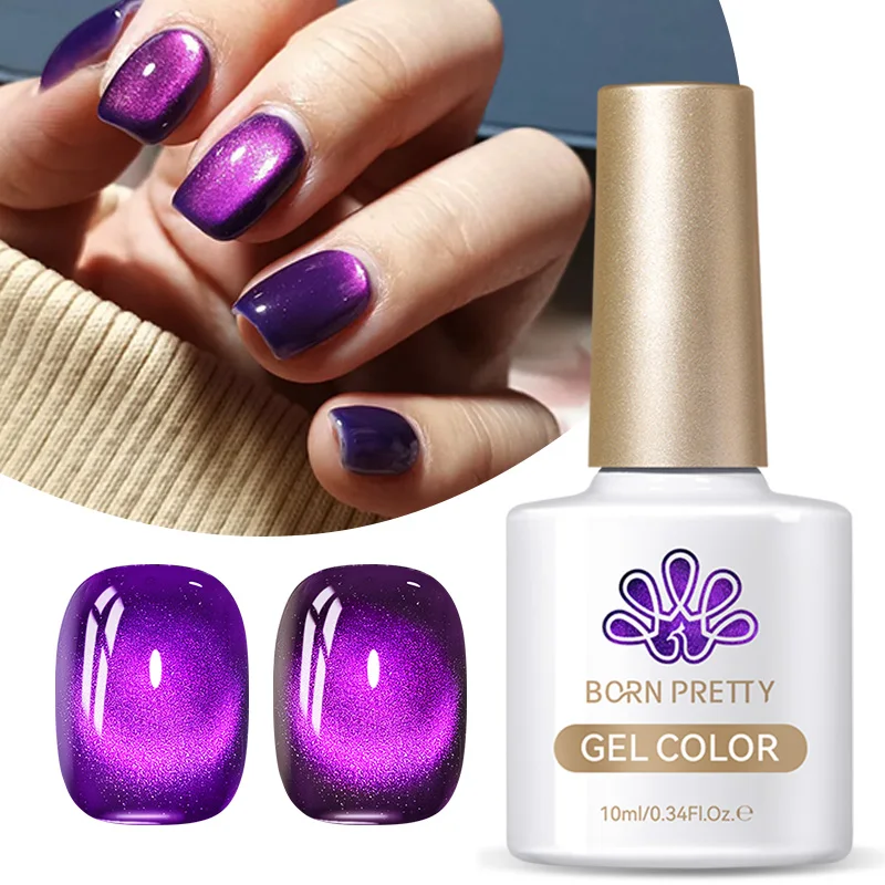 BORN PRETTY 10ml Pitaya Red Glitter Cat Magnetic Gel Nail Polish Glass Beaded Sparkling Ultra Shine Semi Permanent UV Varnish