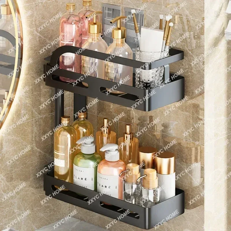 No Punch Shower Holder Rotating Open And Close Washing Stands Multi-layer Partition Bathroom Rack Strong Bearing Storage Shelves