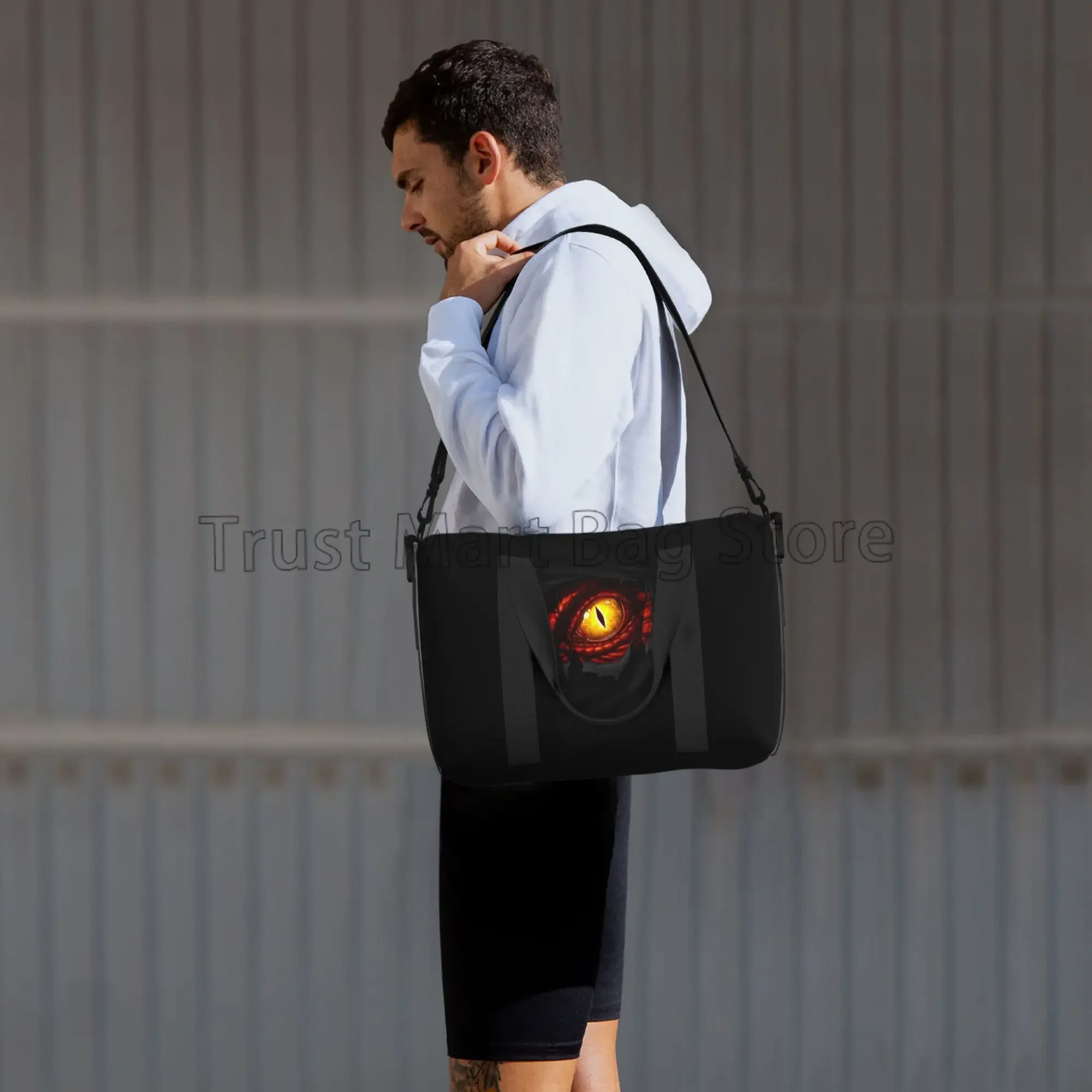 Bolsas de lona de viaje con diseño de ojo de dragón amarillo, bolsa de equipaje de mano Unisex, bolsas de mano impermeables portátiles, bolsa de noche para fin de semana