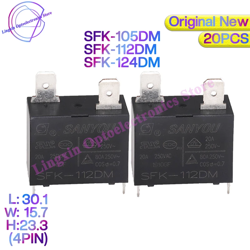 

20PCS/lot SFK-112DM Air Conditioner Relays HF102F-12V Power Relay 5v 12v 24v DC 20A 250VAC 4Pin M -Form-A 100% Original New