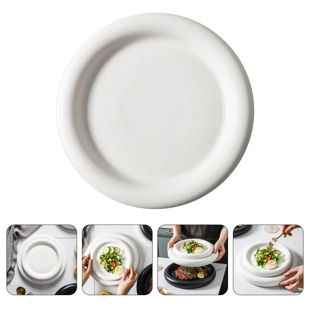 

1Pcs Matte Pasta Plate Thick-Edged Ceramic Steak Serving Dish Elegant Western Food Plate for Household Kitchen Tableware