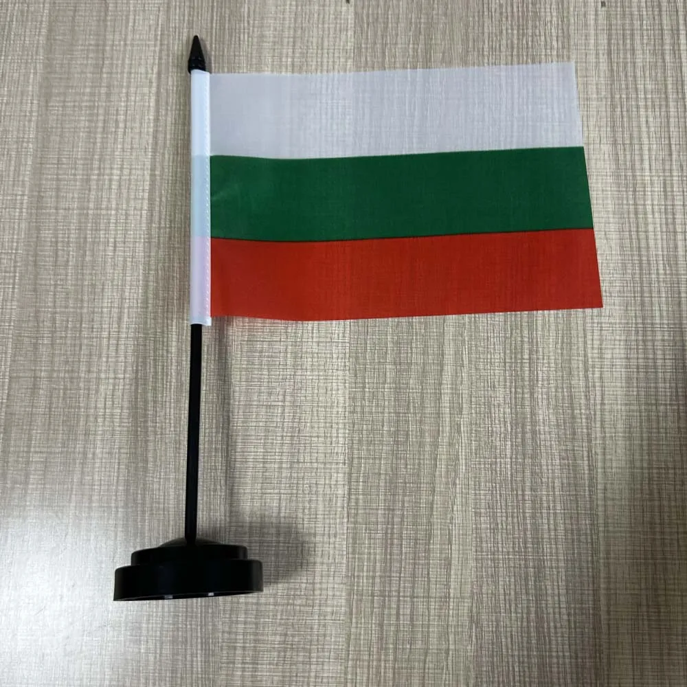 (TIKI FLAG) 14x21cm Office Desk Flag of Bulgaria Flag polyester Ornaments table Flags Bulgaria Country Desk flag for decoration