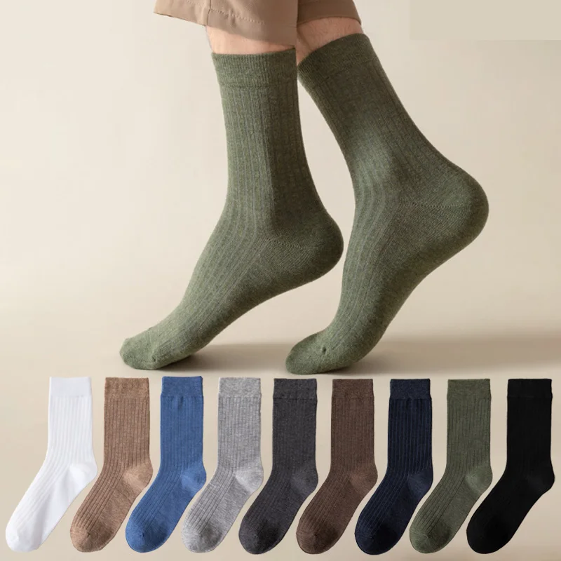 

3Pais Men Cotton Socks High Quality Solid Color Business Crew Spring Autumn Mib Tube Ankle Long Breathable Casual Soft Socks