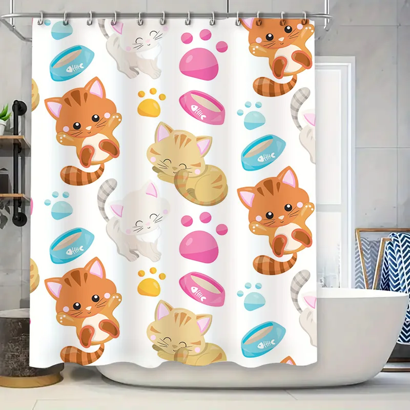 

Занавеска для душа с милым котом, домашний декор, водонепроницаемый коврик для ванной, украшение, нескользящий напольный коврик с 3D принтом для ванной комнаты, доступный i