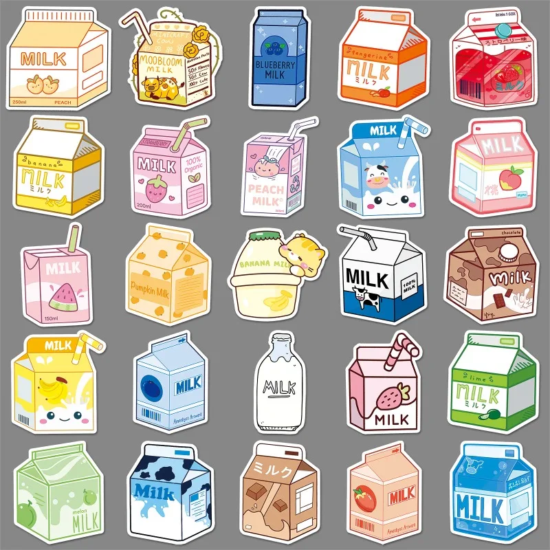 50pcs Milk Graffiti Cute Cartoon Drink Decor Stickers for Phone Case, Luggage and Water Bottle view 4