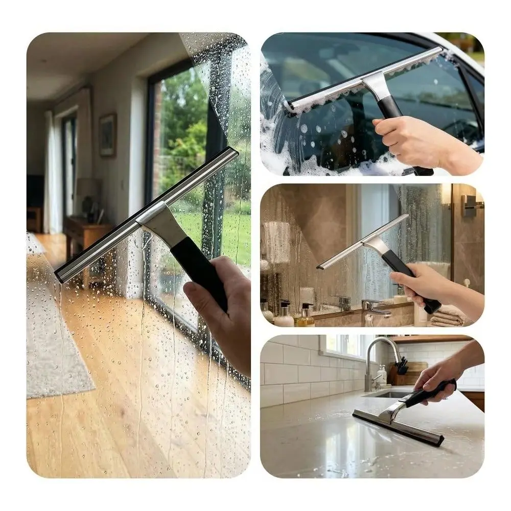 Wide Stainless Steel AllPurpose Shower Squeegee Glass Doors, Shower Glass Squeegee With Hook, Squeegee Shower Glass, Tile, Bath
