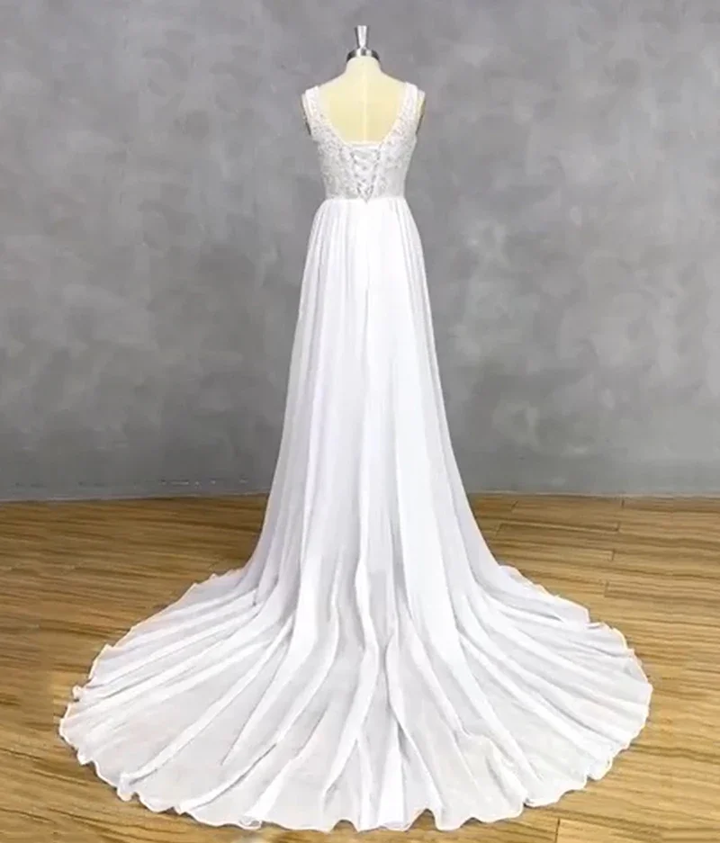 Vestidos de casamento de renda das mulheres para noiva a linha aberta volta lateral dividir vestidos formais de noiva com trem branco/marfim vestidos de noiva