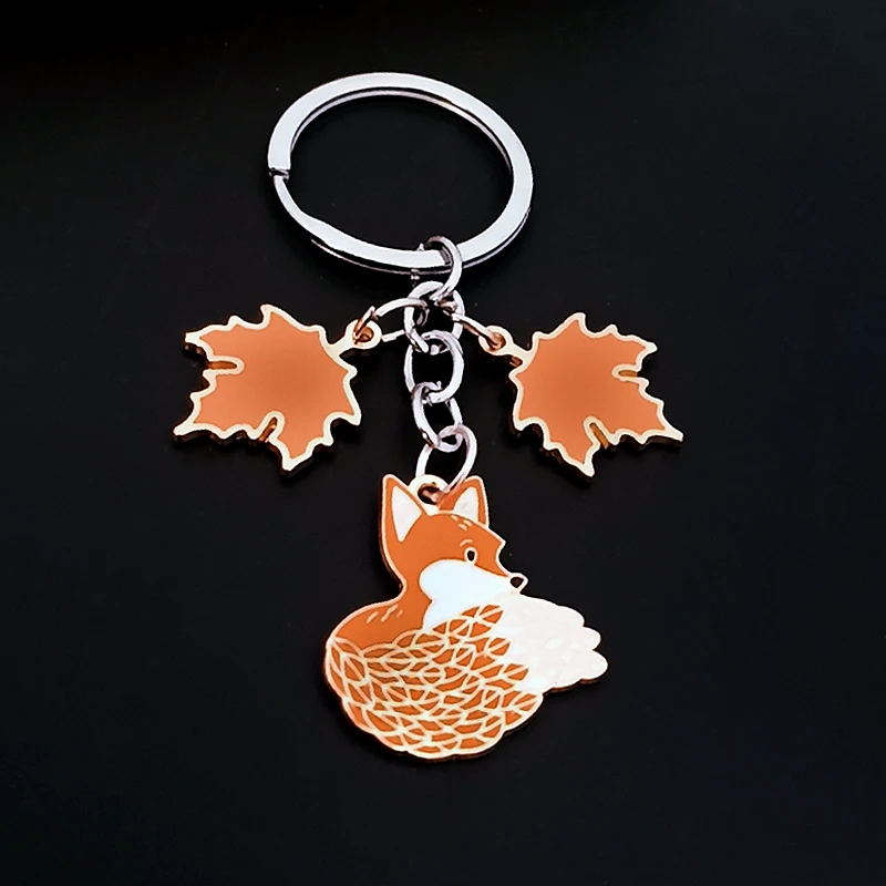 Cute Fox Keychains for Girls Animal Keychain Lovely Fox and Maple Key Ring Jewelry for Women