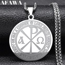 Chi Rho Lord Jesus Necklace for Women Men Stainless Steel Silver Color Christian Constantine Cross Necklaces Jewelry N9717S02