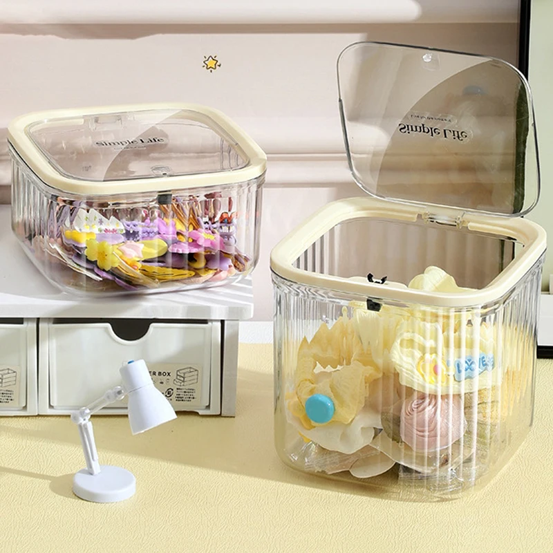 

1 шт., прозрачная коробка для хранения ювелирных изделий и аксессуаров для волос, мини-настольный мусорный бак для домашнего использования