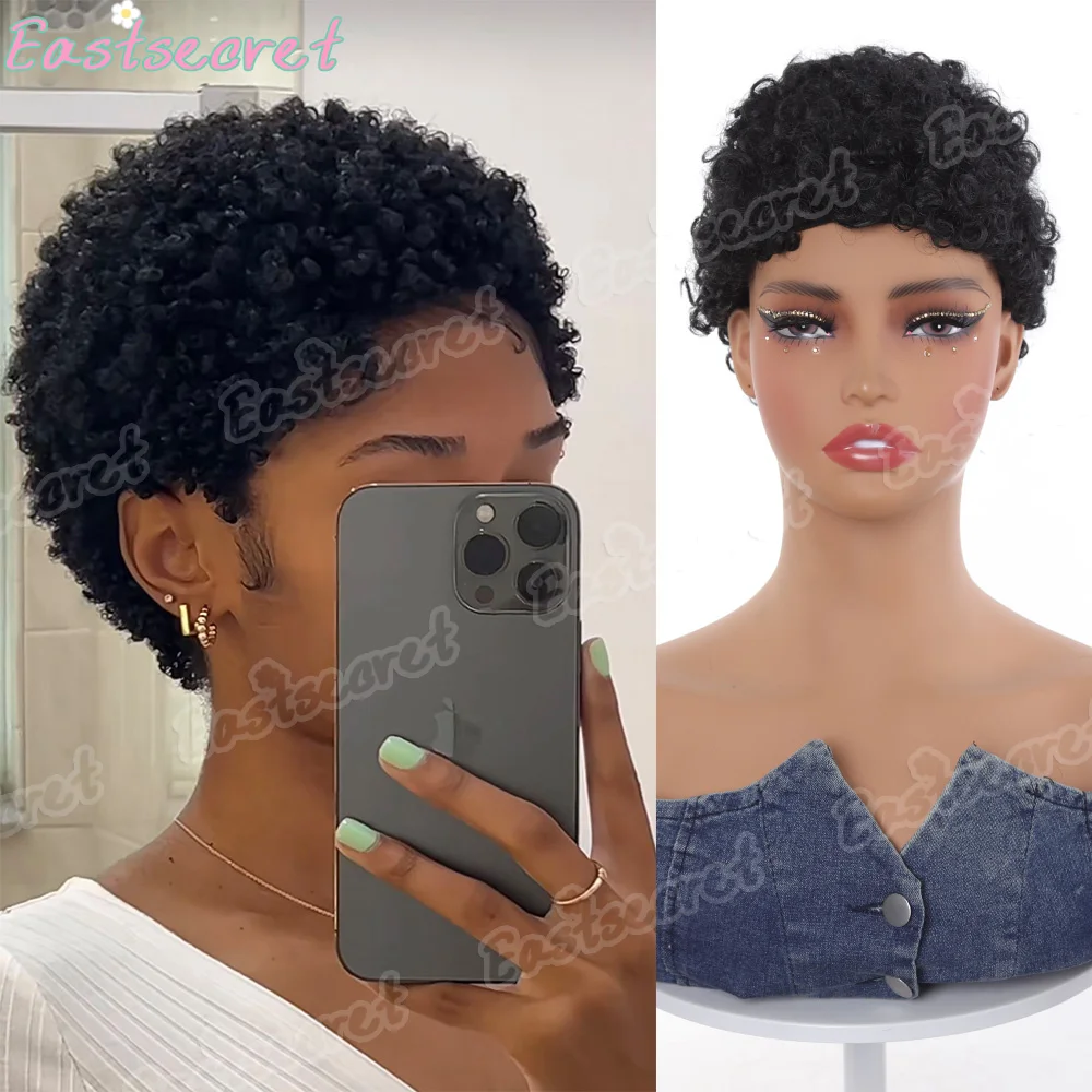 

EAST Short Kinky Curly Wigs Afro Kinky Curly Wig Synthetic Wig Brazilian Short Pixie Cut Wigs Natural Black Curly Wigs
