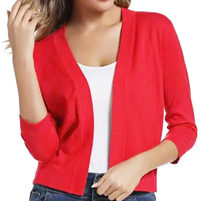 Or Cardigan lavorato a maglia da donna Versatile semplice Sle Primavera Autunno Maglione aperto sul davanti Seven Sve Lunghezza Vestibilità regolare