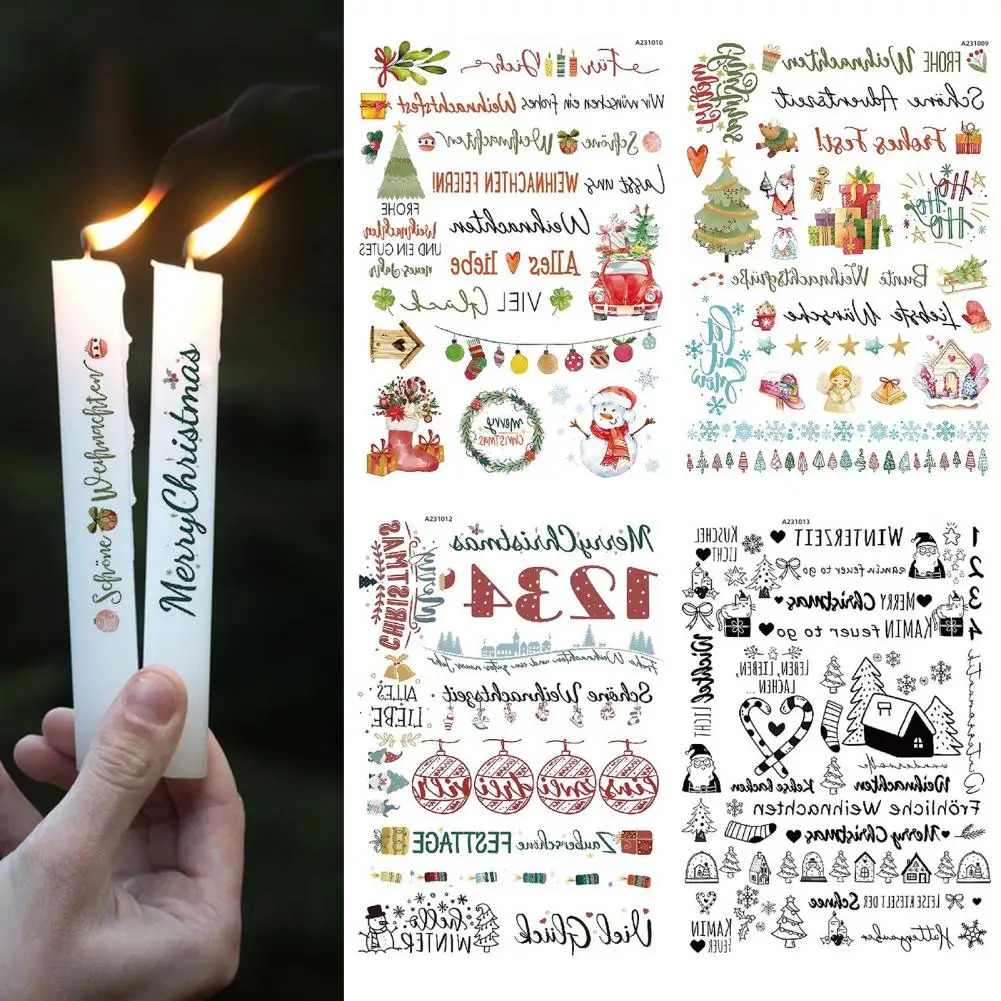 Candle Decoration Stickers Christmas Candle Tattoo Stickers Vibrant Xmas Designs for Diy Candle Customization Gifting Rich