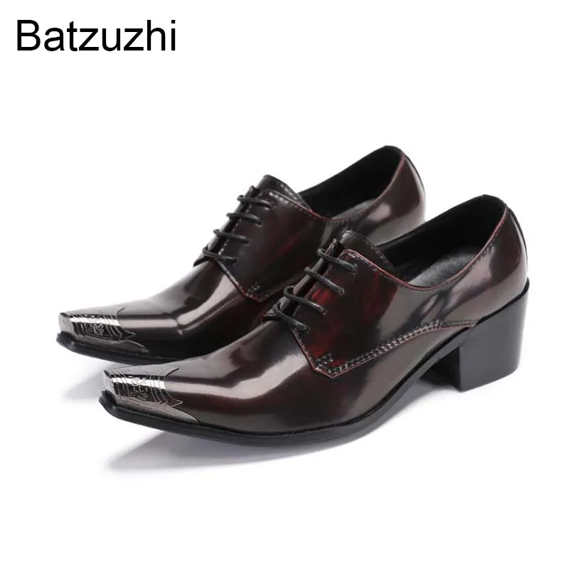 

Batzuzhi Pointed Toe Genuine Leather Dress Shoes Man 6.5cm High Heels Men's Shoes Slip on Leather Shoes for Party, Business