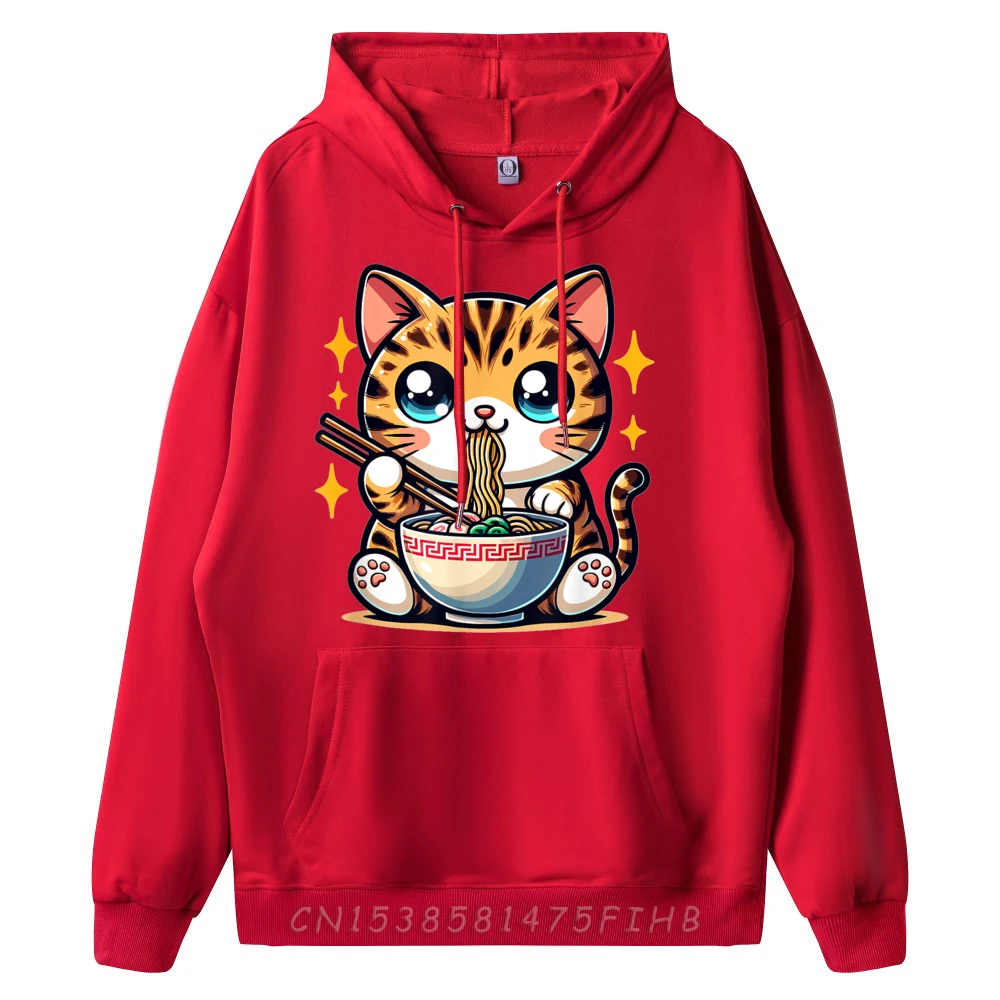 Cute Japanese Kawaii Chibi Bengal Cat Eating Ramen Funny Shirts Mens Hoodies Men Christmas Sweater Long Sleeve