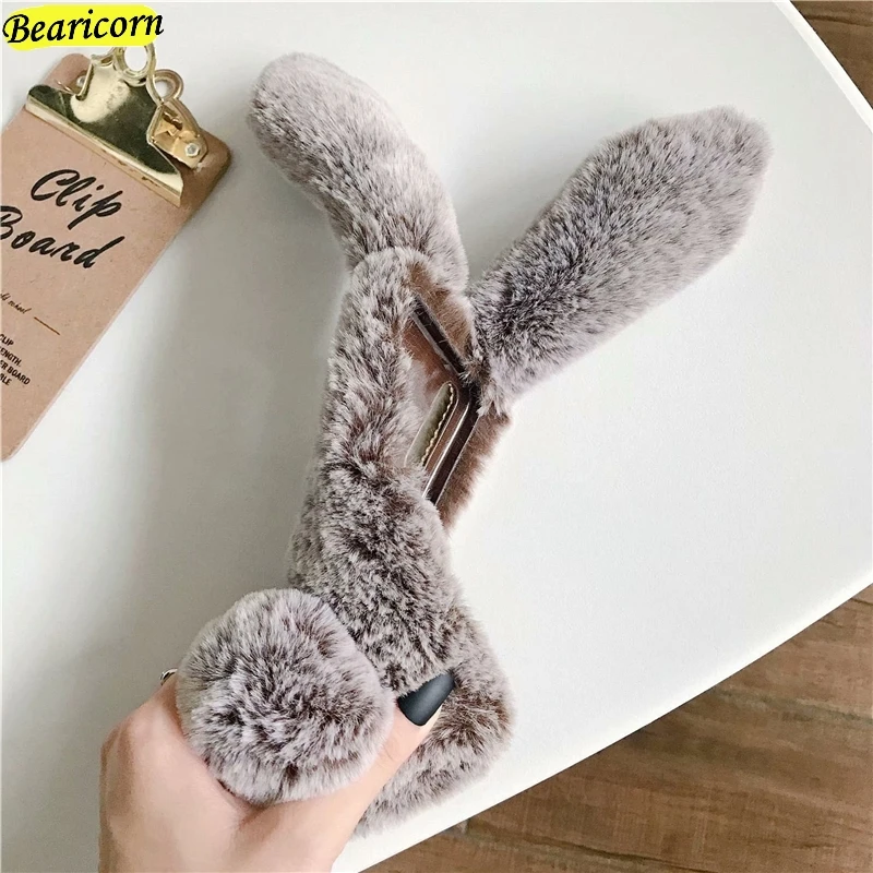 Fur Plush Phone Case For Huawei Mate 9 10 20 30 40 Lite Nova 3 3i 3e 5T 6 7 SE Pro Plus 7i 5G Furry Rabbit Bunny Soft Back Cover