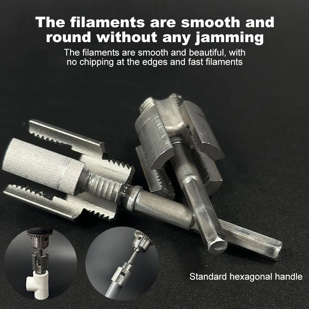 Integrated Internal & External Pipe Threading Tool 1/2 3/4 Inch Dies PVC Pipe Threader Electric Drill Compatible for Home Repair