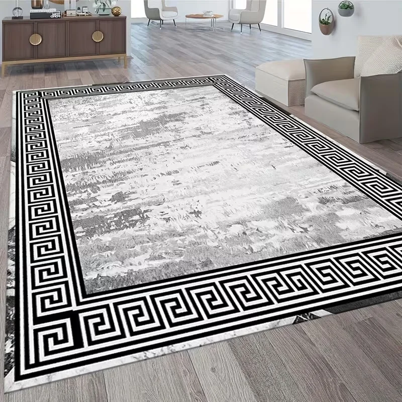 Luxury Brown Greek Key Border Area Rug Classic Retro Geometric Print Soft Elegant Carpet For Living Room Hallway Indoor Rug