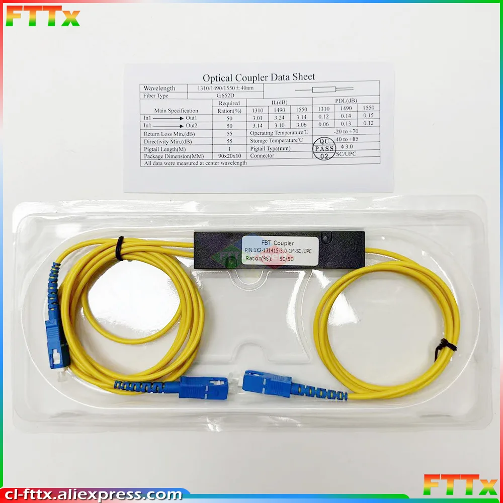 

Оптический разветвитель FBT 1x2 SC UPC PLC, одномодовый, 5 штук, оптический соединитель 1x2