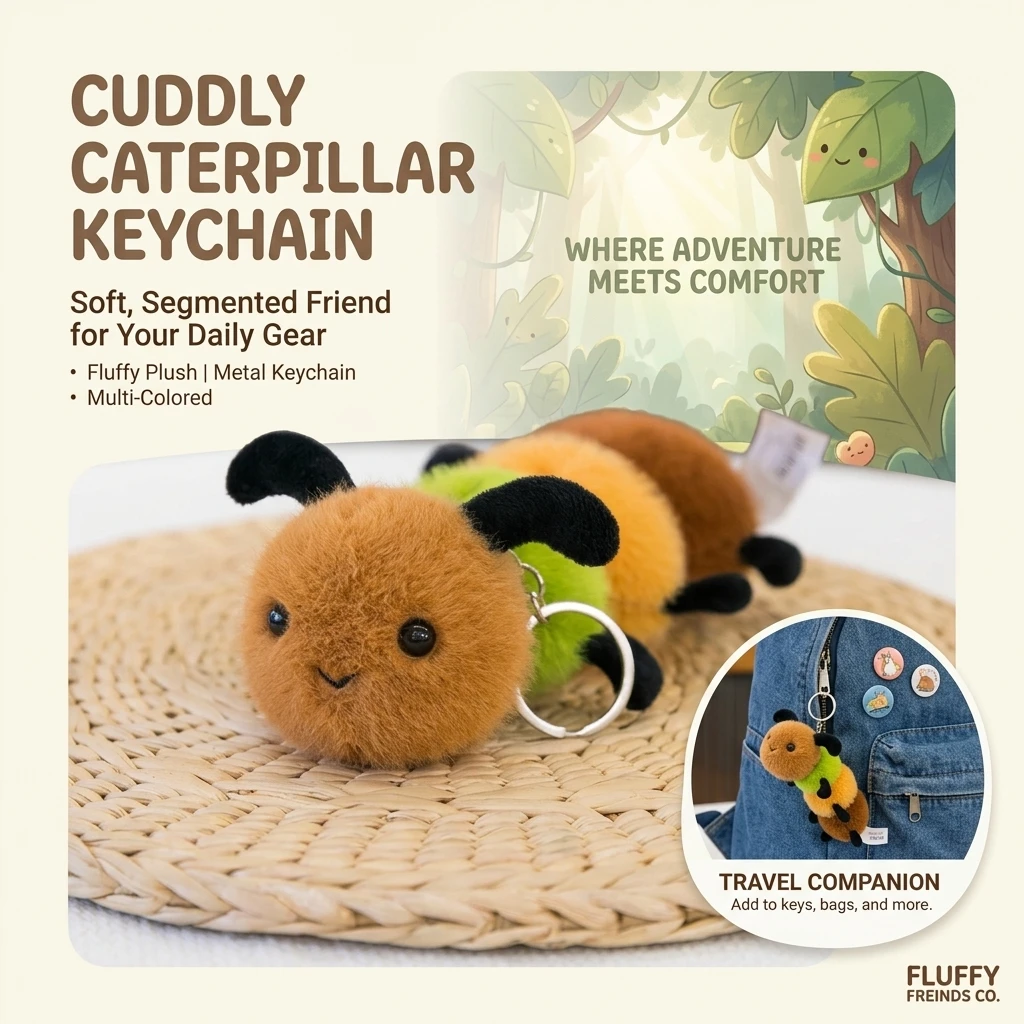 Cute Spider Bee Doll Caterpillar Plush Keychain Creative Insect Series Soft Pendant for Children
