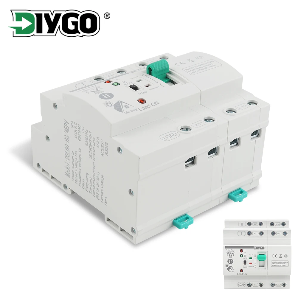 

Din Rail PV/Solar ATS L N 110V 220V Small Dual Power Automatic Transfer Switch Electrical Selector Switches Uninterrupted 4P 80A