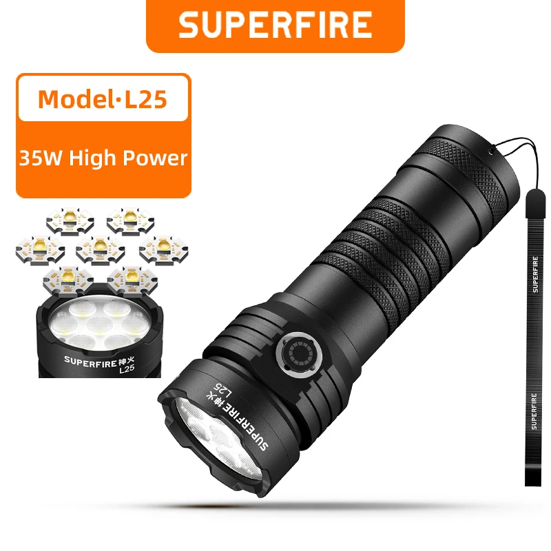 

SUPERFIRE L25 EDC Flashlight Mini Powerful 35W LED 3700LM Small Torch Type-C Rechargeable 6 Modes Self defense Camping Lantern