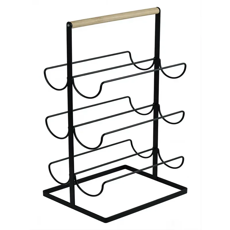Modern Iron Wine Rack with Wooden Handle Rectangular Kitchen Shelf Storage Countertop Display Stand Eco Friendly Durable