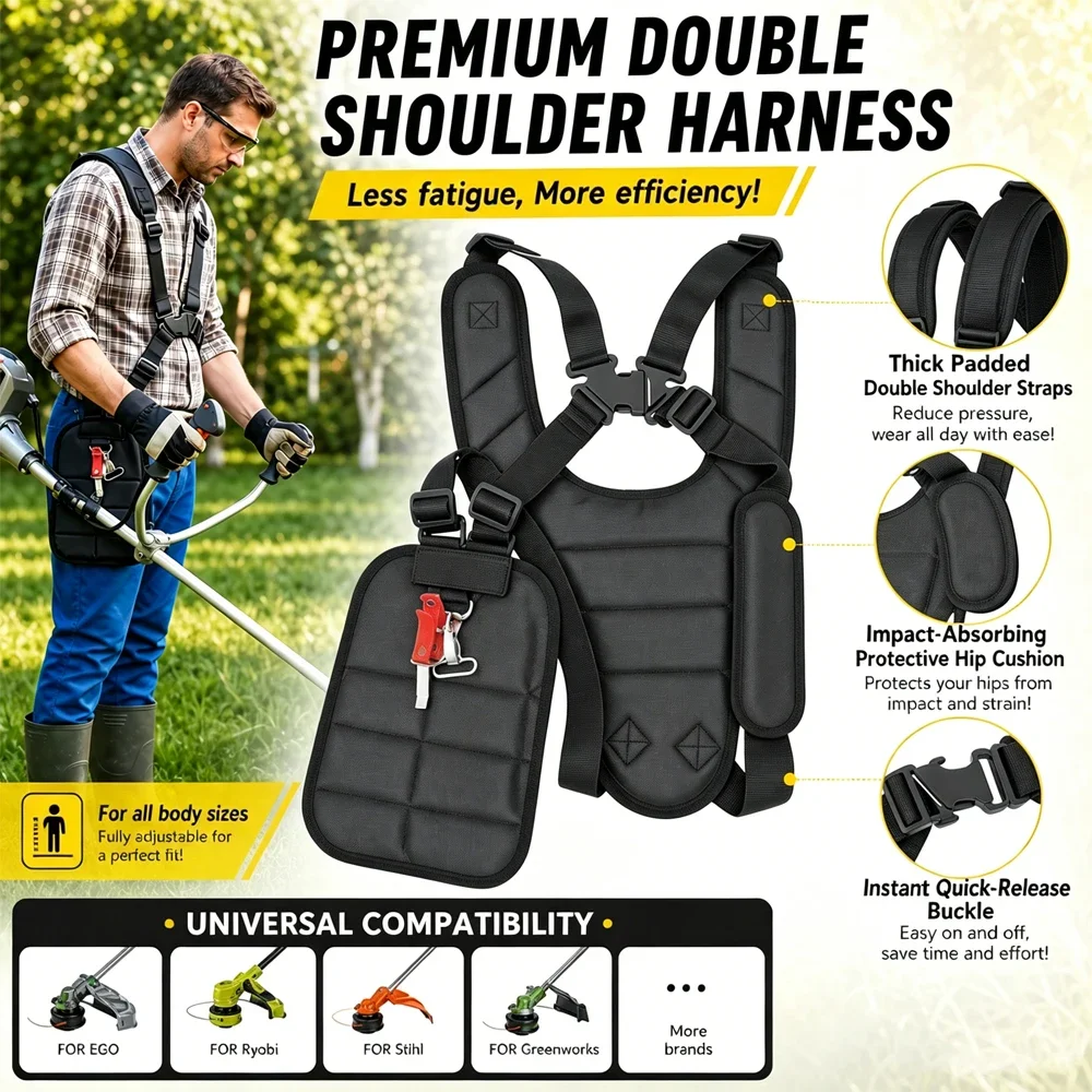 Double Shoulder Trimmer Strap Heavy Duty Harness Comfort Weight Relief for Stihl Weed Eater Eater Wacker String Trimmer Chainsaw