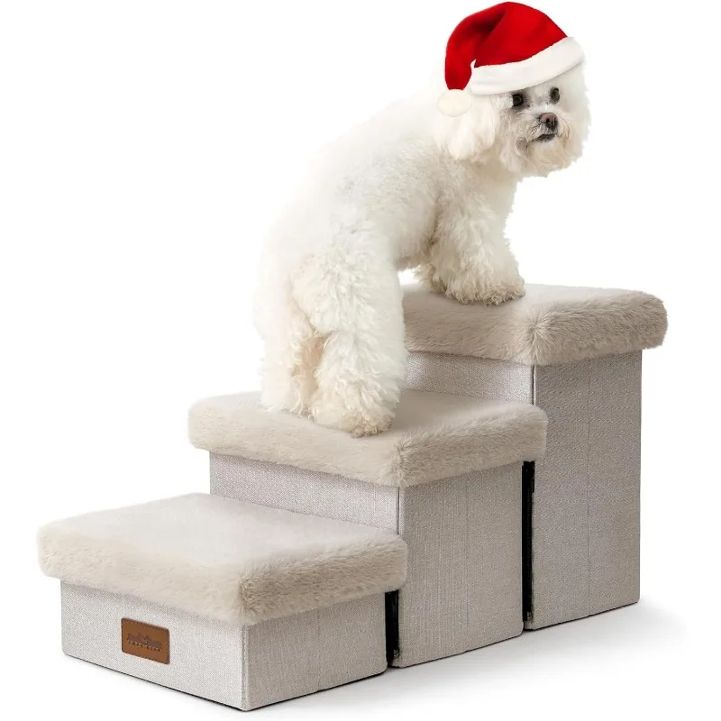 Pet Stair for Small Dogs with Storage, Foldable Dog Ramp with Soft Cover, Older Cat Steps for Chair Couch Sofa