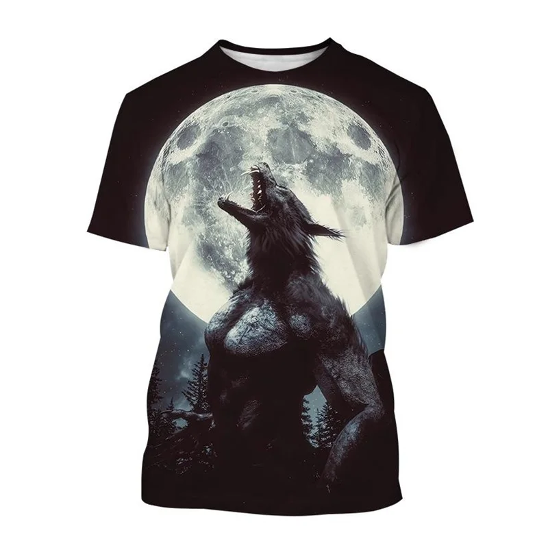 Funny Werewolf Short Sleeve 3D  Animal Print Pattern T-shirt Fashion Leisure Trend Top Street Fashion Harajuku Tees Fashion