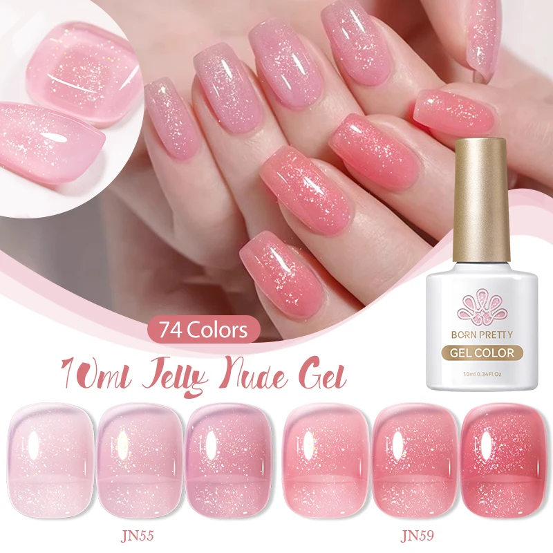 BORN PRETTY Jelly Semi-transparent Gel Nail Polish Nude Pink Glitter Pudding Gel Soak Off UV LED Nail Art Varnish Manicure 10ml