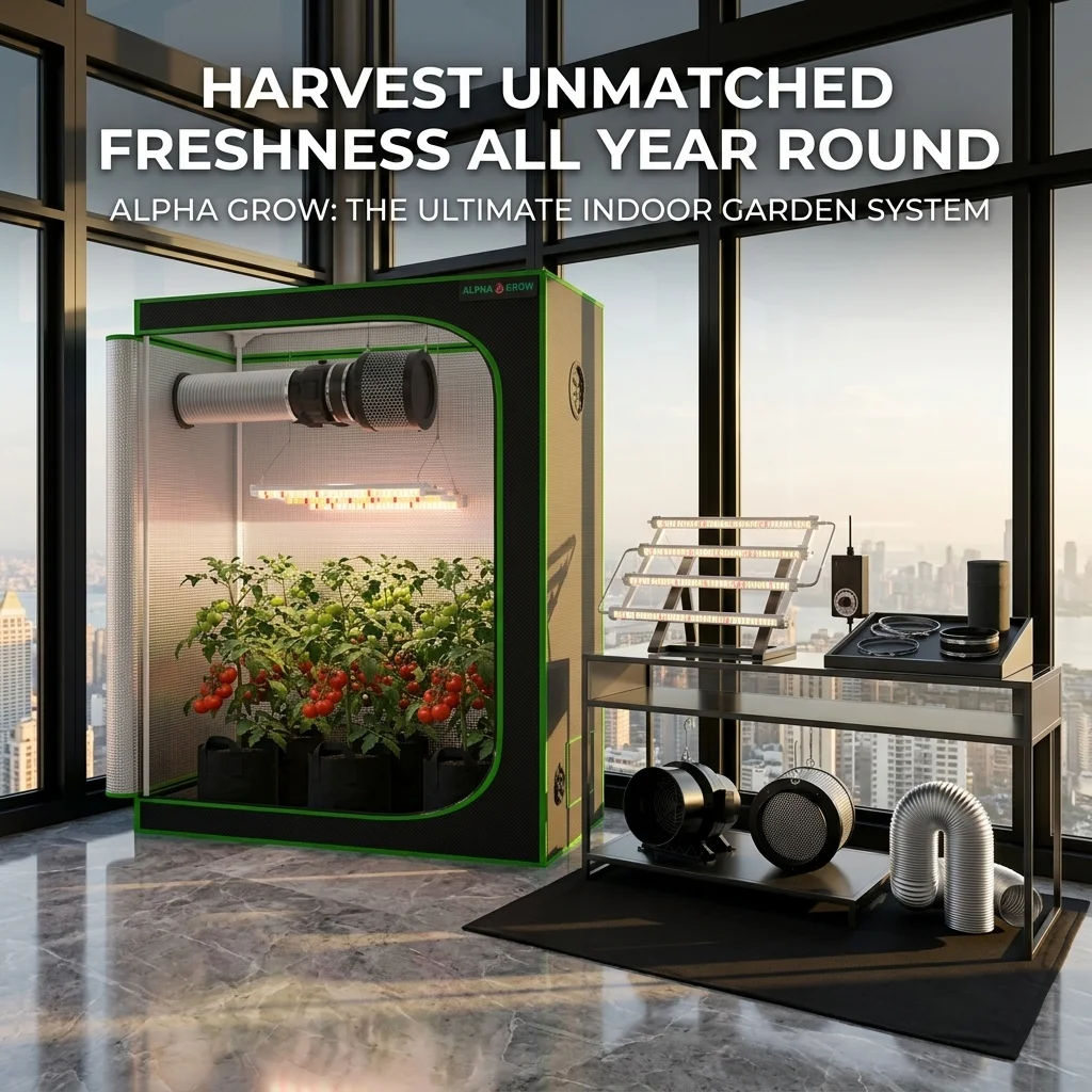 Alpha Grow 4x2ft Planting Box Accessory Room | 6" Ventilation Filter Cloth Combo, Black Hanging Rope & 100W Phytolamp Set
