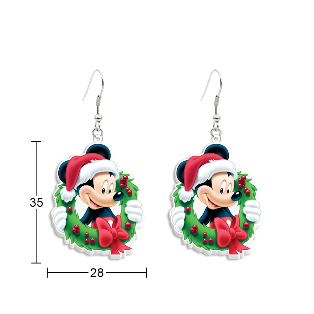 Disney Mickey Cute Earrings Christmas Acrylic Pendant Ear Drop Earrings Xmas Jewelry Decoration Gift for Girlfriend