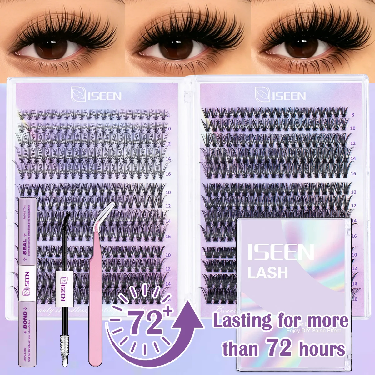 Wimpern-Cluster-Set, Wispy Lashes, natürliches DIY-Wimpernverlängerungsset, 8-16 mm, C-Curl, einzelne Wimpern-Cluster mit Kleber und Versiegelung