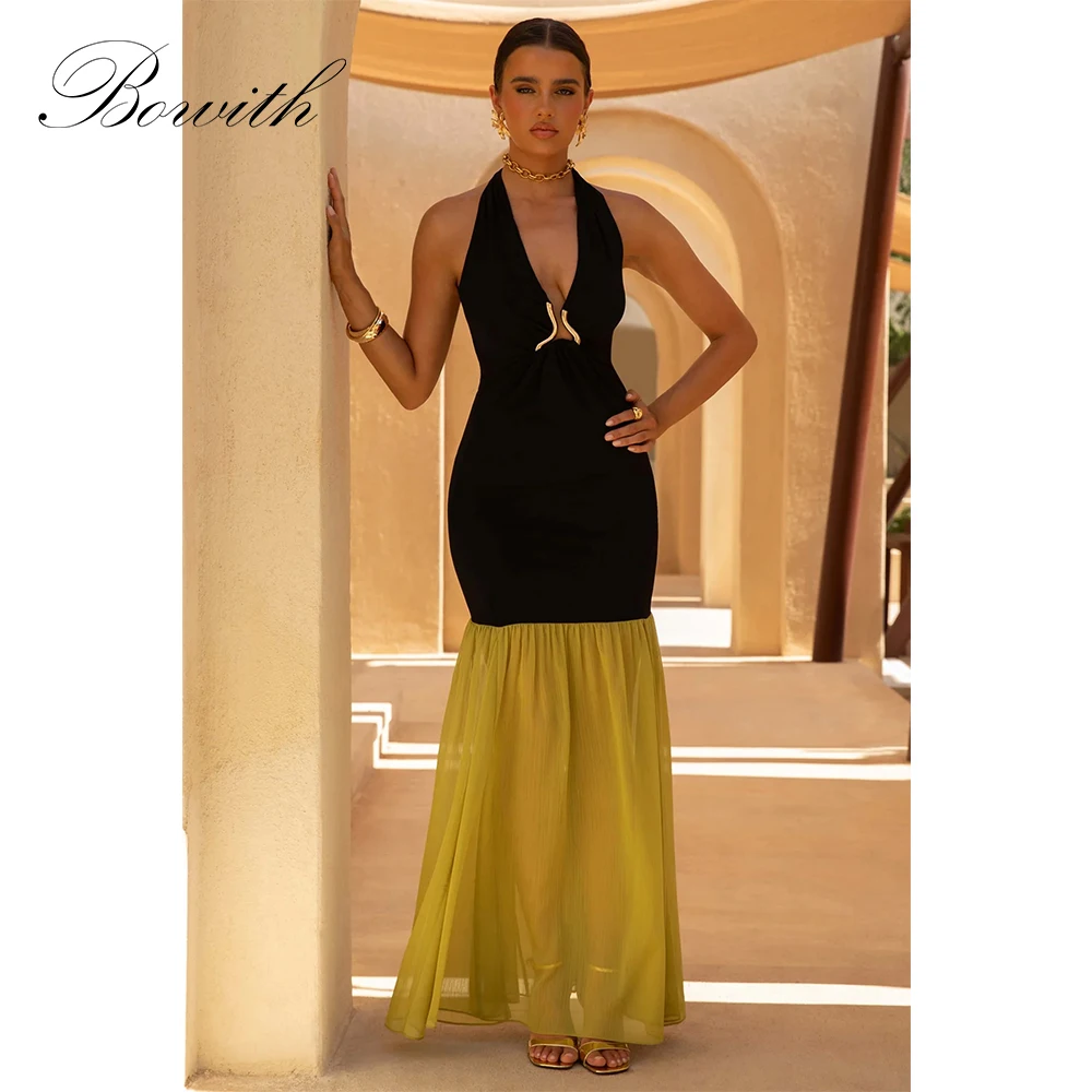 

Bowith Contrast Color Mermaid Women Evening Dresses Deep V-Neck Sleeveless Party Gown Customized Elegant Formal Occasion Dresses