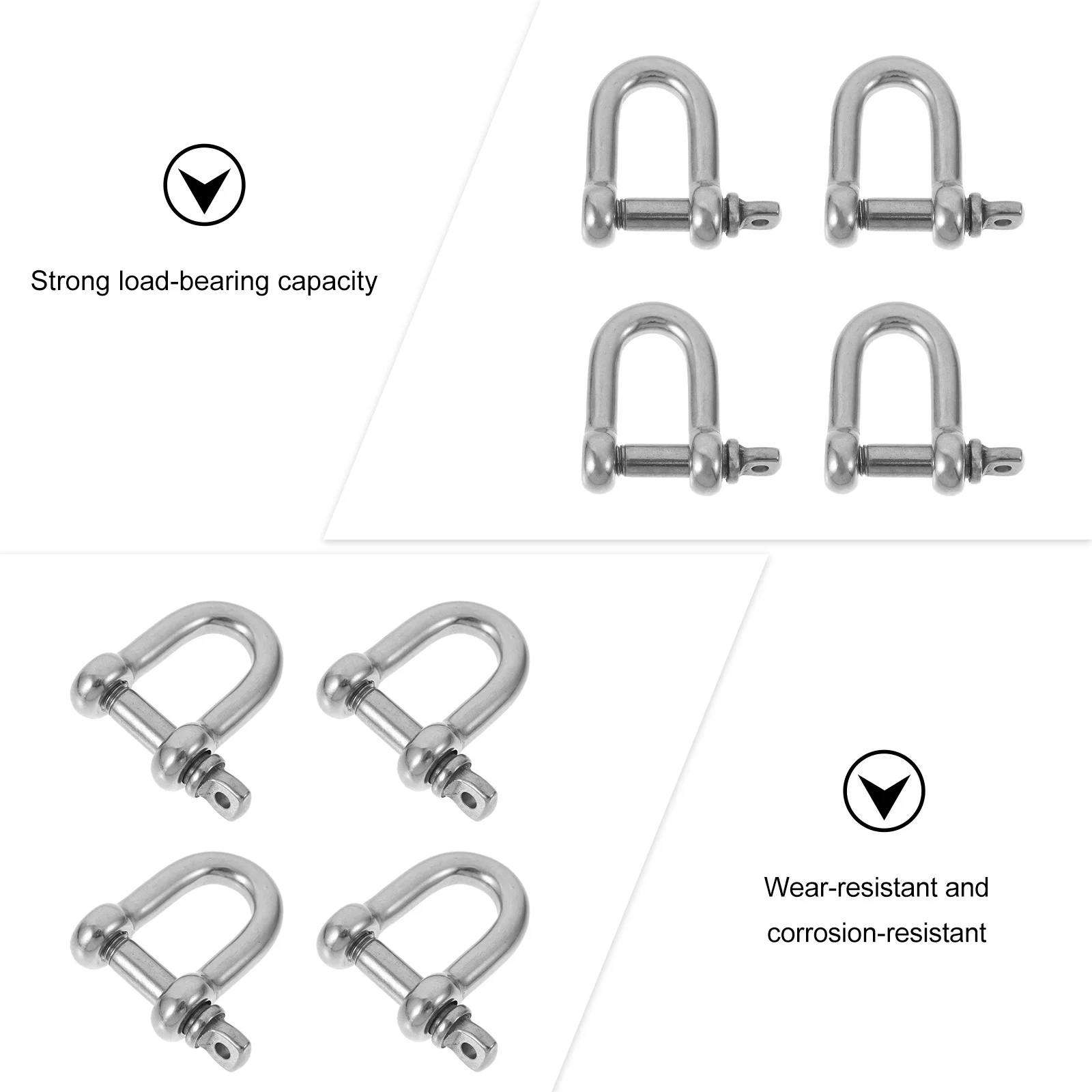 4 Pcs Shackle Stainless Towing D-Rings Off- Shackles Bow Winch Silver Isolator